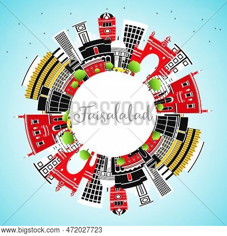 Faisalabad Pakistan City Skyline With Gray Buildings, Blue Sky And Copy Space. Vector Illustration. 