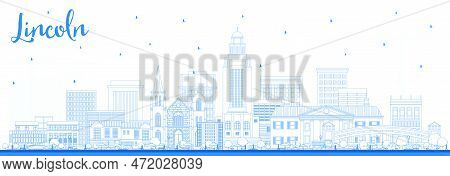 Outline Lincoln Nebraska City Skyline With Blue Buildings. Vector Illustration. Business Travel And 