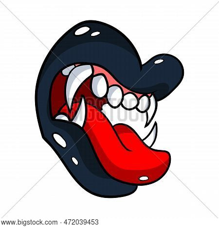 Vampire Bite And Kiss Illustration. Black Lips With Vampire Teeth. Vampire Lips For Gothic Design. C