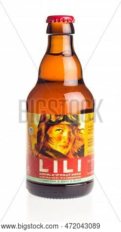 Groningen, Netherlands - March 04, 2023: Bottle Of Belgian Lili Double Wheat Beer Isolated On A Whit