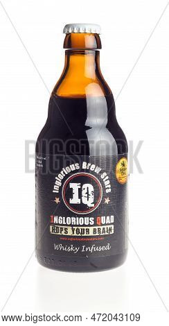 Groningen, Netherlands - March 04, 2023: Bottle Of Belgian Iq Inglorious Quad Beer Isolated On A Whi