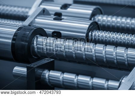 Closeup Scene The Spare Parts  Lead Ball Screw Set. The Hi-precision Cnc Machine Part Manufacturing 