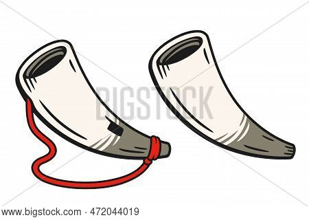 Abeng, Animal Horn Musical Instrument Of Jamaican Maroon People. Hand Drawn Isolated Vector Clip Art
