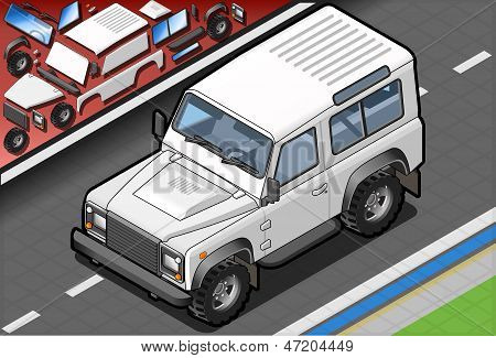 Isometric White Cross Country Vehicle In Front View