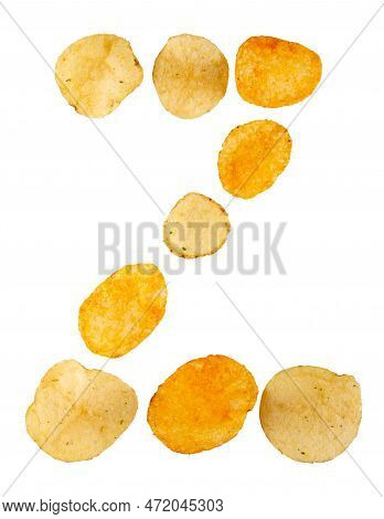Letter Z Made Of Potato Chips And Isolated On White Background. Food Alphabet Concept. One Letter Of