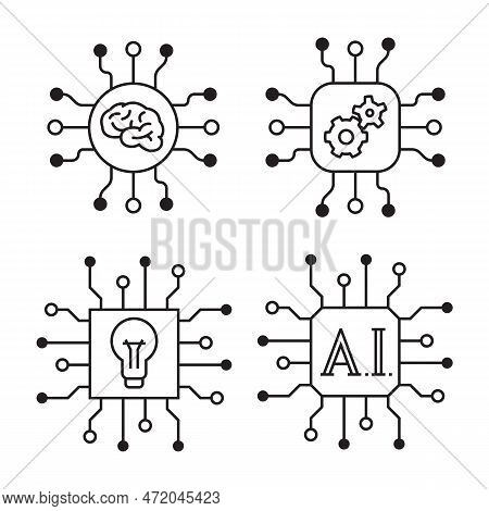 Processor, Chip, Hardware, Soc Icon Set. Outline Computer Component Symbol