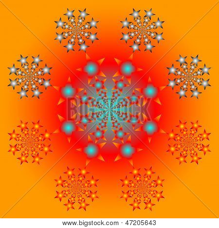 Composição abstrata de cor com um cinza bolas e estrelas.