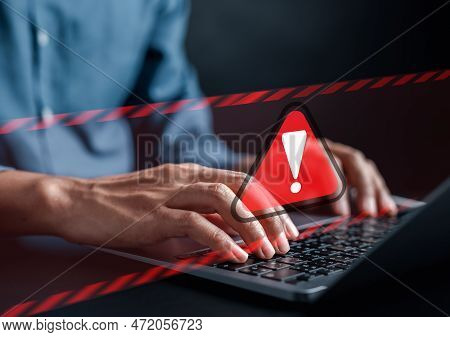 System Warning Caution Sign For Notification Error And Maintenance Concept. Cyber Attack On Computer