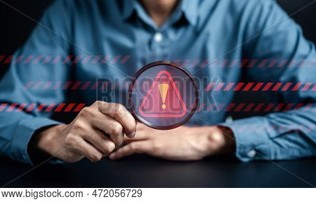 System Warning Caution Sign For Notification Error And Maintenance Concept. Cyber Attack On Computer