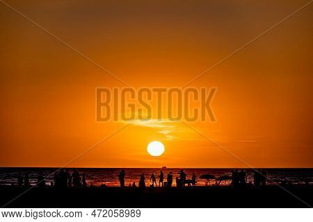 Beautiful Views Of The Multi-colored Sunset On The Beach Of Conil De La Frontera, Cadiz