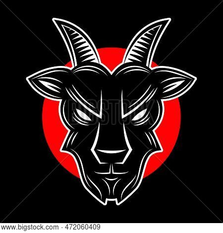 Minimal Goat Head Logo - A Sketch Of A Goat Head. Goat Head Line Icon. Vector Illustration On A Whit