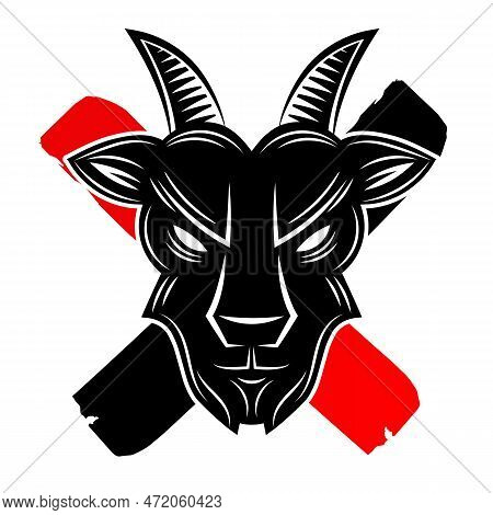 Minimal Goat Head Logo - A Sketch Of A Goat Head. Goat Head Line Icon. Vector Illustration On A Whit