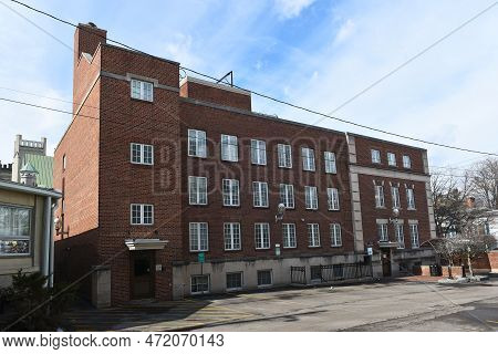 Ithaca, New York - 26 Feb 2023: The Old Jail Building On Court Street In Downtown Ithaca.