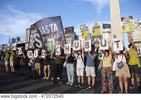 Buenos Aires, Argentina; March 3, 2023: Global Climate Strike. Young Activists Protesting, Holding E