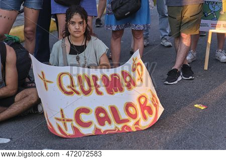Buenos Aires, Argentina; March 3, 2023: Global Climate Strike. Young Activist With Poster Demonstrat