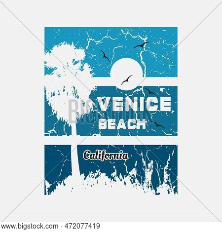 Venice Beach, California Vintage Grunge Effect Surfing Boat, Palm Tree Shirt Design, Print Design, S