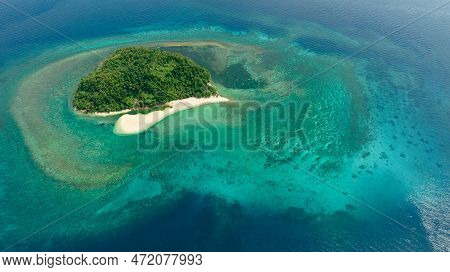 Tropical Island In The Blue Sea With Atoll And The Beach. Agutaya Island, Philippines.
