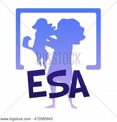 Blue Gradient Silhouette Of Kid Holding Dog, Esa Abbreviation Flat Style