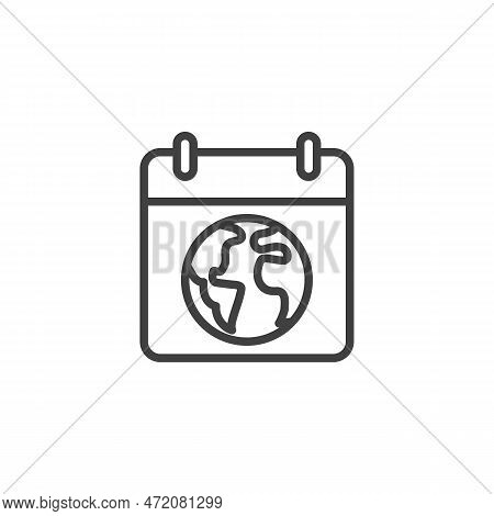 Earth Day Calendar Line Icon. Linear Style Sign For Mobile Concept And Web Design. Calendar With Ear