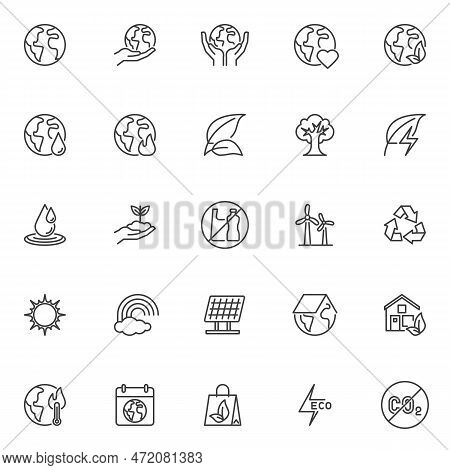 Happy Earth Day Line Icons Set. Linear Style Symbols Collection, Outline Signs Pack. Ecology And Env