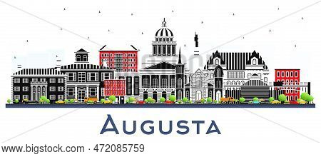 Augusta Maine City Skyline With Color Buildings Isolated On White. Vector Illustration. Business Tra