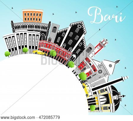Bari Italy City Skyline With Gray Buildings, Blue Sky And Copy Space. Vector Illustration. Business 