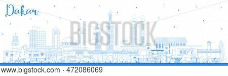 Outline Dakar Senegal City Skyline With Blue Buildings. Vector Illustration. Business Travel And Con