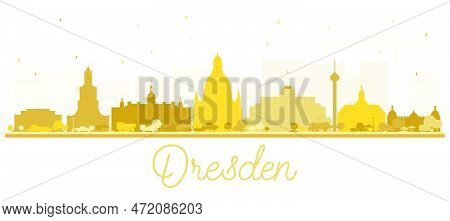 Dresden Germany City Skyline Silhouette With Golden Buildings Isolated On White. Vector Illustration