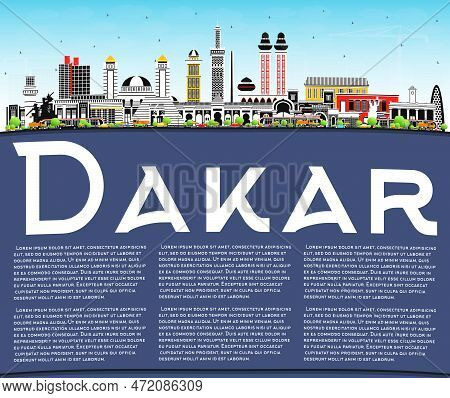 Dakar Senegal City Skyline With Color Buildings, Blue Sky And Copy Space. Vector Illustration. Busin