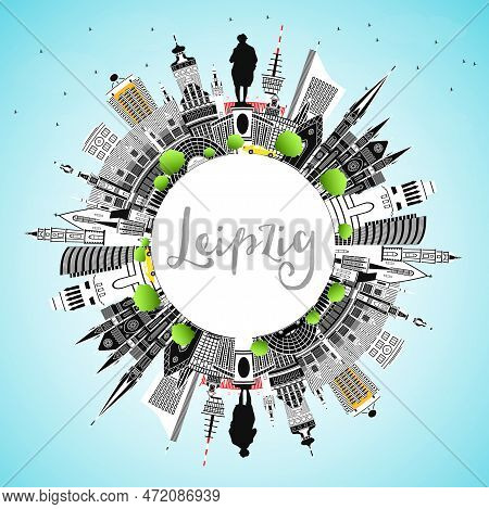 Leipzig Germany City Skyline With Gray Buildings, Blue Sky And Copy Space. Vector Illustration. Busi