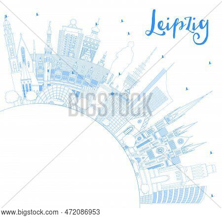 Outline Leipzig Germany City Skyline With Blue Buildings And Copy Space. Vector Illustration. Busine
