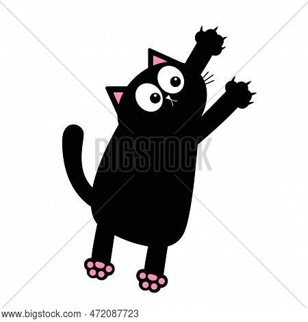 Cat Nail Claw Scratch Glass. Standing Scratching Kitten Claw. Cute Cartoon Funny Character. Pink Paw