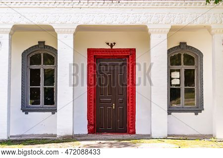 Beautiful Old Abandoned Building Farm House In Countryside On Natural Background
