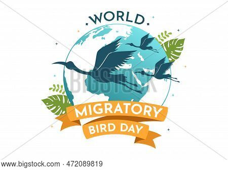 World Migratory Bird Day On May 8 Illustration With Birds Migrations Groups In Flat Cartoon Hand Dra