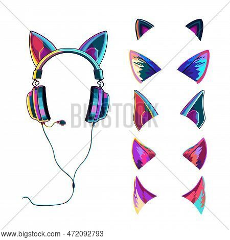 Bright Neon Colored Gaming Headset Decorated With Stylized Cat Ears.