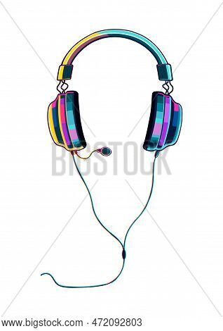 Bright Neon Colored Gaming Headset Isolated On White Background