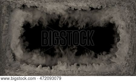 Grey Smoke Square Frame For Content Like Tunnel In Clouds, Isolated - Object 3d Rendering