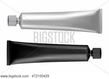 Paint Tube Isolated Vector Mockup. Dye Cream Aluminum Container Realistic Blank. Medicine Ointment P