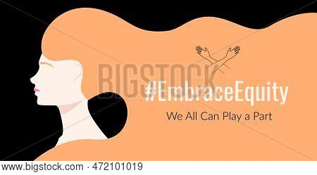 Embraceequity Movement Banner, Greeting With International Women's Day With Blond Woman Profile, Vec
