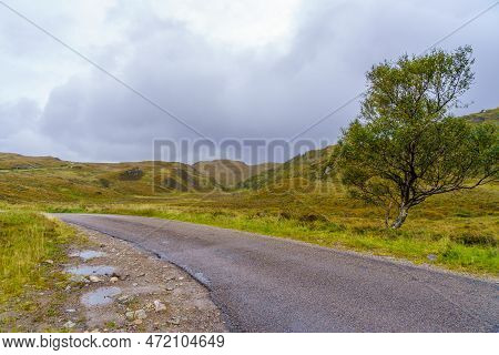 View Of Coastal Road In The Northwest Highlands, Scotland, Uk