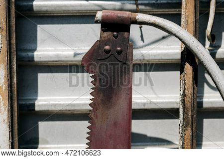 Part Of Saw Blade Teeth. Blade Of Saw.  Large Teeth Of An Old Saw