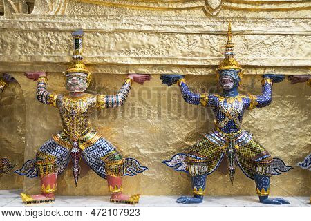 Demon Guardian Inside The Grand Palace In Bangkok, Grand Palace Was A Former Residence For King Rama