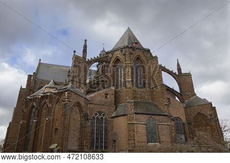 Rear View Of The Facade Of St. Sulpitius, A Medieval Church On The Main Market Square Of Diest. Dies