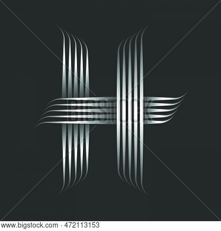 Artistic Monogram H Letter Initial Logo From Metallic Gradient Parallel Thin Lines Pattern, Silver C