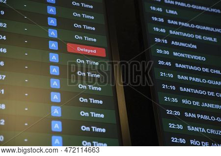 Buenos Aires, Argentina, November 18, 2022: Screen With Information On International Flight Departur