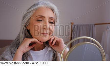 Portrait Old Senior Mature Lady Granny Model Enjoy Shampoo Recovery Result 60s Years Aged Caucasian 