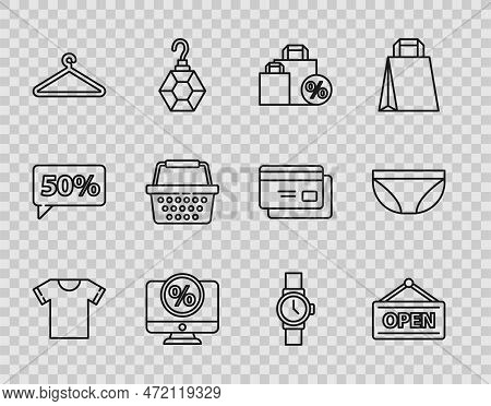 Set Line T-shirt, Hanging Sign With Open, Shoping Bag Discount, Percent And Monitor, Hanger Wardrobe
