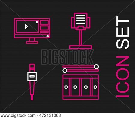 Set Line Drum With Drum Sticks, Microphone, Music Stand And Video Recorder Or Editor Software Monito