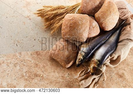 Catholic Still Life Of Five Loaves Of Bread And Two Fish