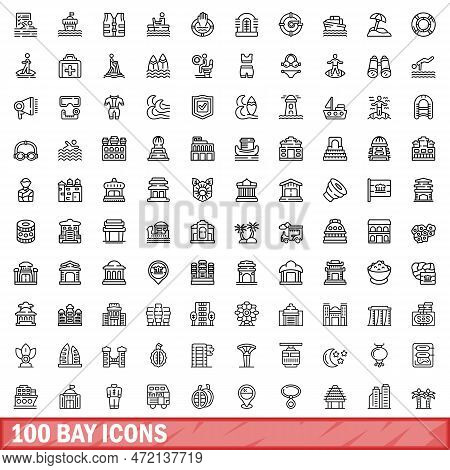 100 Bay Icons Set. Outline Illustration Of 100 Bay Icons Vector Set Isolated On White Background